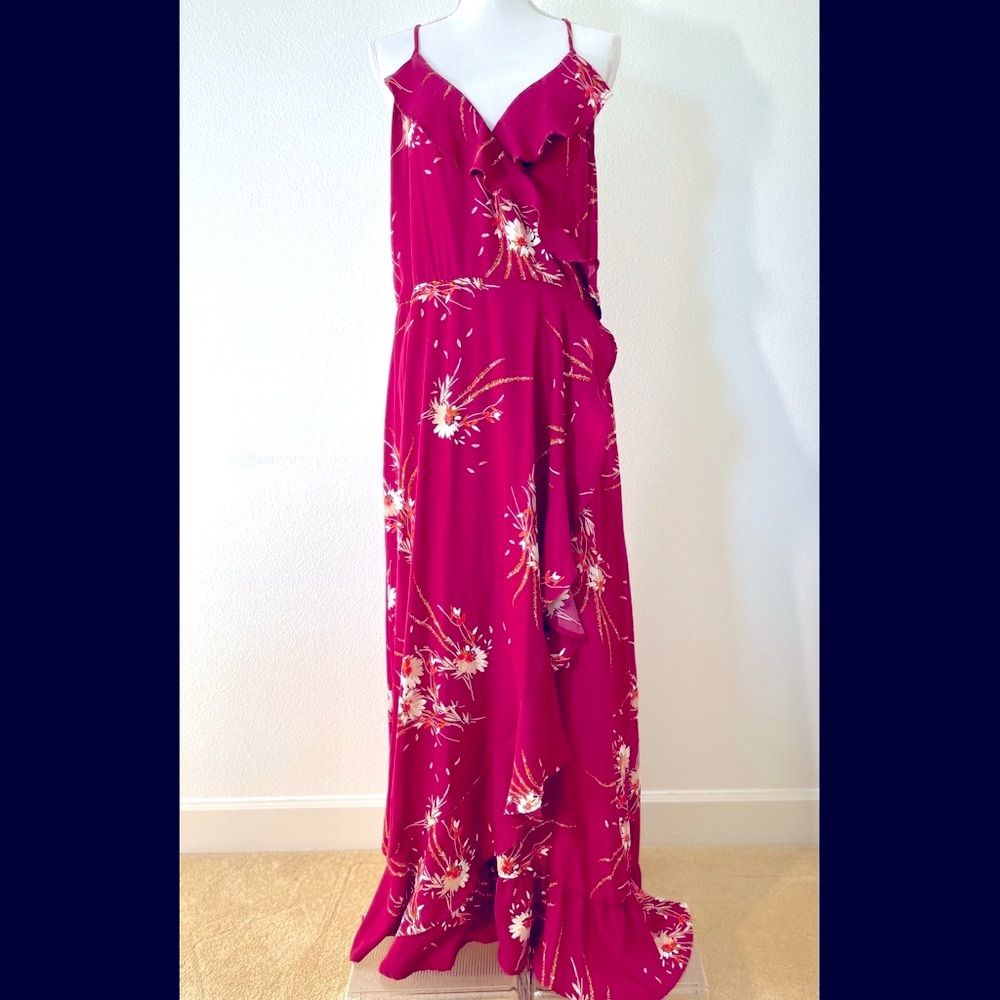 Floral Print Maxi Dress XL Flowy Faux Wrap Summer Boho